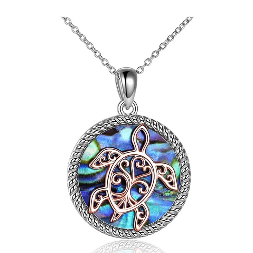 Ocean-Inspired Silver and Blue Turtle Necklace